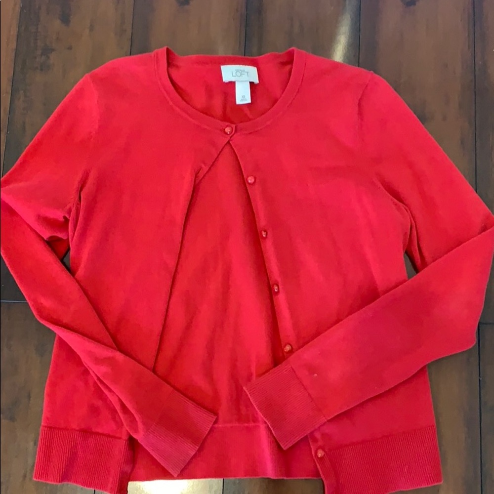The loft red long sleeve cardigan.